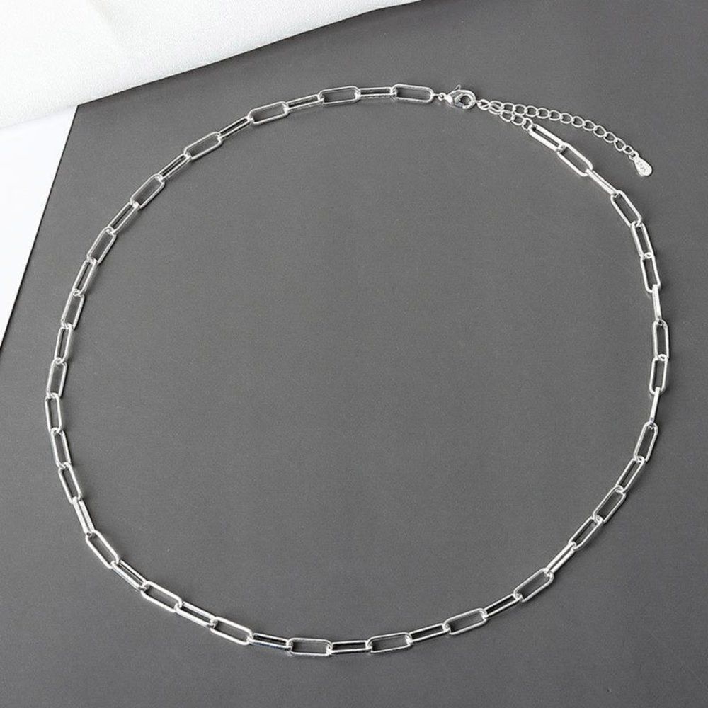 Silver Paperclip Chain Link Choker Necklace 925 Stamped